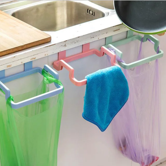 Best Quality 1Pc Cupboard Door Back Trash Bag Storage Holder Garbage Bag Rack Kitchen Cabinet Hanging Trash Bag Shelf Kitchen Organizer