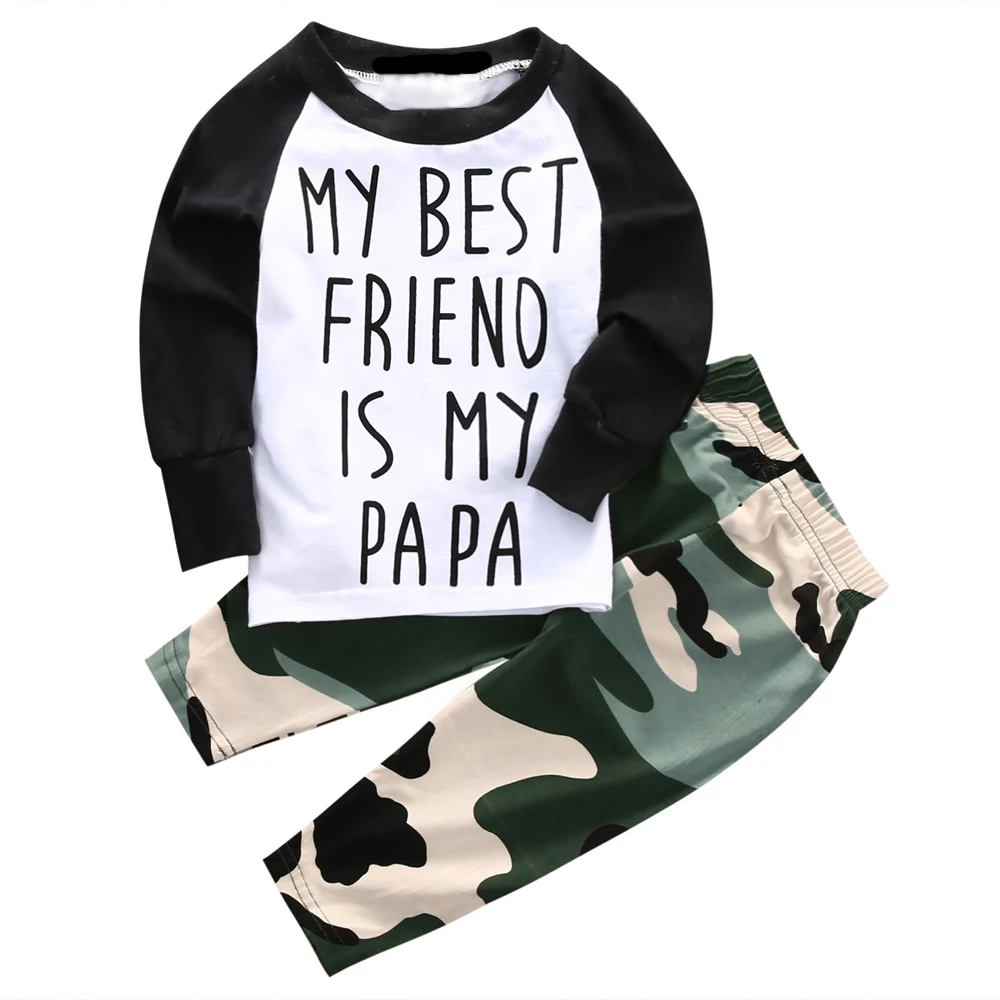 Hi Baby Store 2PCS Toddler Boys T-shirt Tops Pants Cotton Outfits Clothes Set Camo Tracksuit |