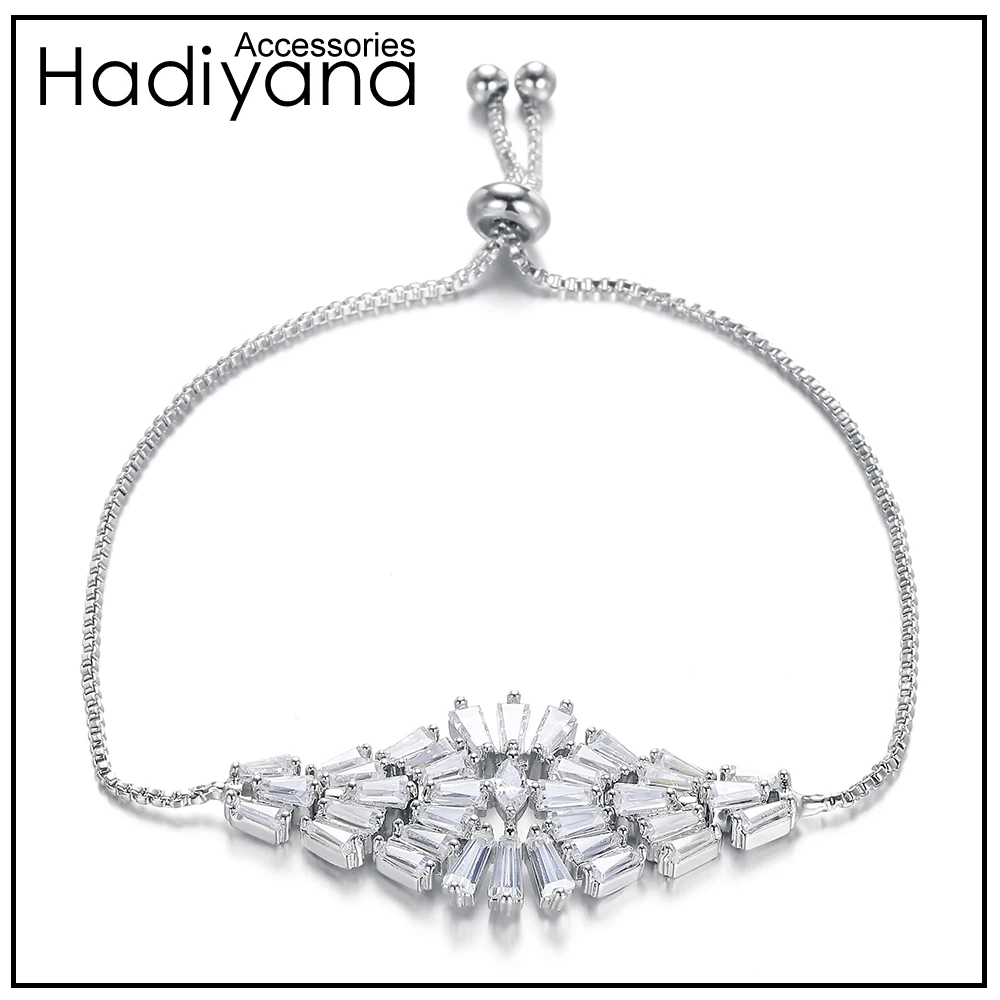 HADIYANA, новинка, AAA кубический цирконий, большой шикарный элегантный браслет, регулируемый, классический, блестящий, серебристый/Золотой, для OL, для женщин, подарок SL083