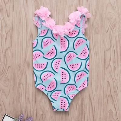 Family Matching One-Piece Suits Toddler Infant Baby Girls Watermelon Swimsuit 3D Flower Swimwear Swimming Bikini