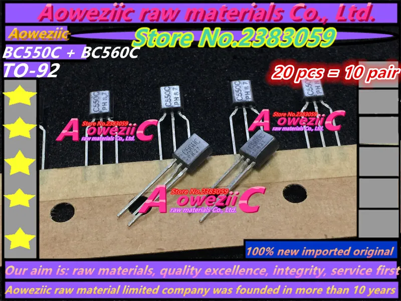 Aoweziic 10 пар импортный BC550 BC560 BC550C BC560C BC550B BC560B TO-92 низкий уровень шума аудио Триод(1 пара