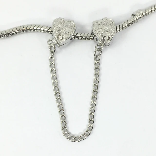 DAD Heart Shape Safety Chain Beads Clips Locks Stoppes Charms Bead Fit