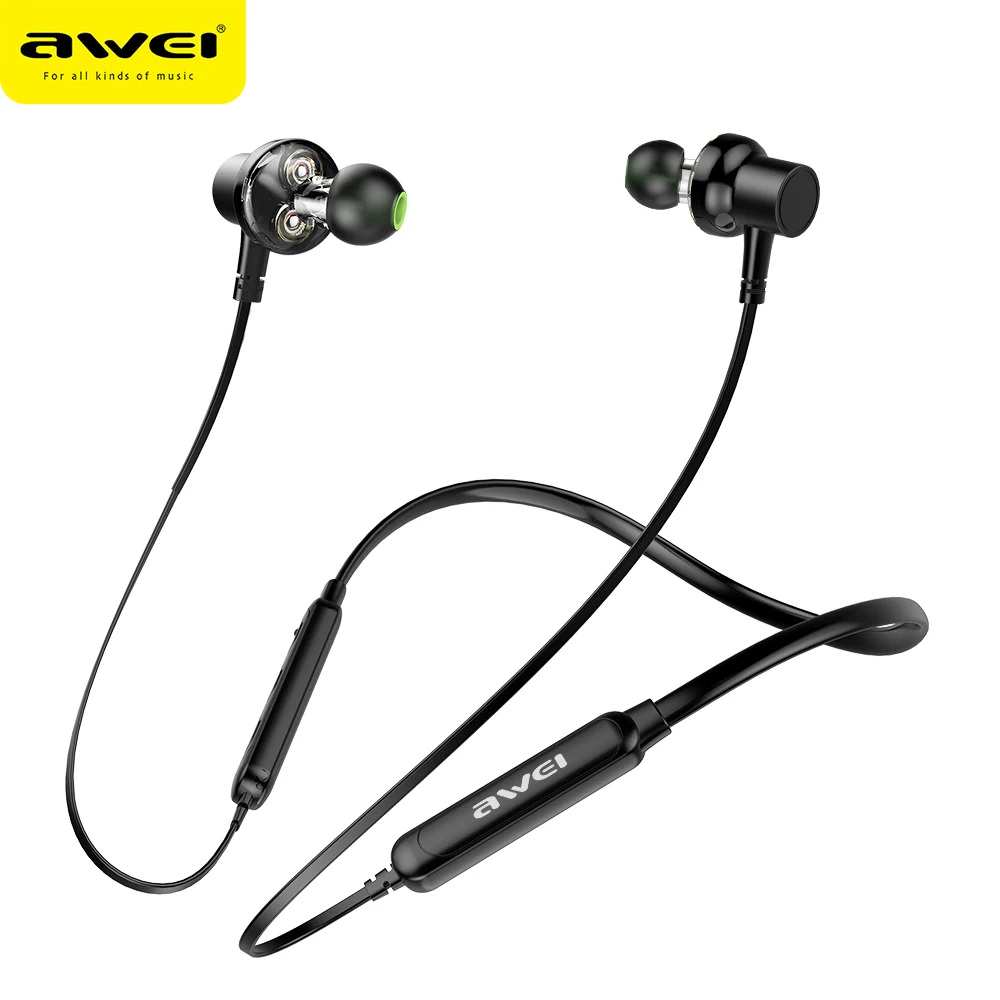AWEI G20BL Bluetooth Earphone Wireless Headphone Neckband Headset Earpiece Dual Driver Earphone For Phone Casque Auriculares