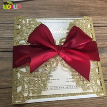 Бесплатный бант своими руками, на заказ 50 комплектов inc43 Синяя лазерная резка, для свадьбы Пригласительные открытки поздравительная открытка персонализированный заказ, карта цвета слоновой кости