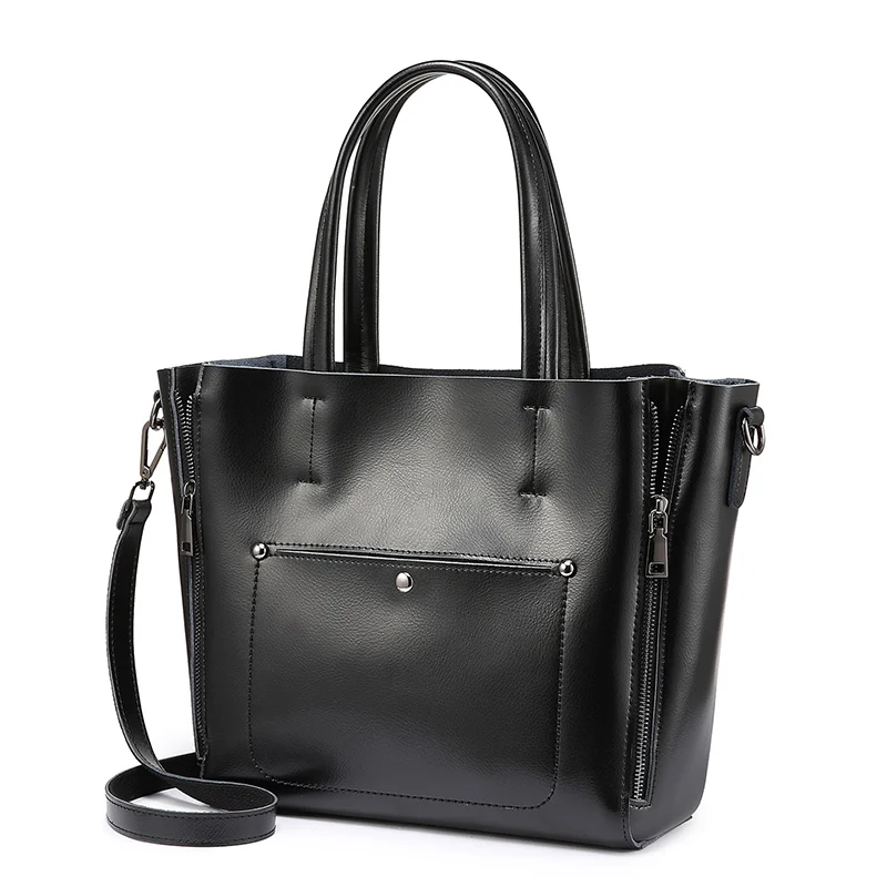 REALER сумка женская с короткими ручками из сплит-кожи, большая вместительная сумка для женщин, сумка на плечо через плечо дамская с цепью - Цвет: Black