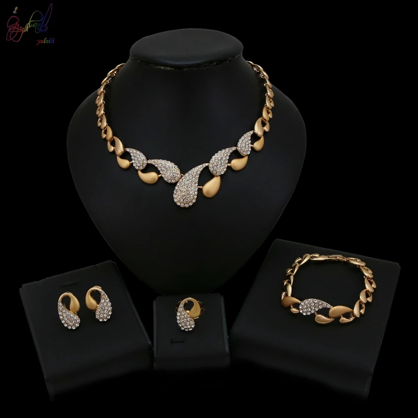 

Yulaili Elegance High Quality China Factory Alloy Gold Color Crystal Cover Jewellery Jewelry Set For Women
