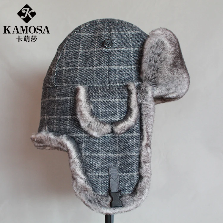 Шапка-ушанка, Мужская Толстая зимняя теплая шапка из кроличьего меха, защитные колпачки закрылков для ушей, теплая хлопковая шапка для русских мужчин, B-8504