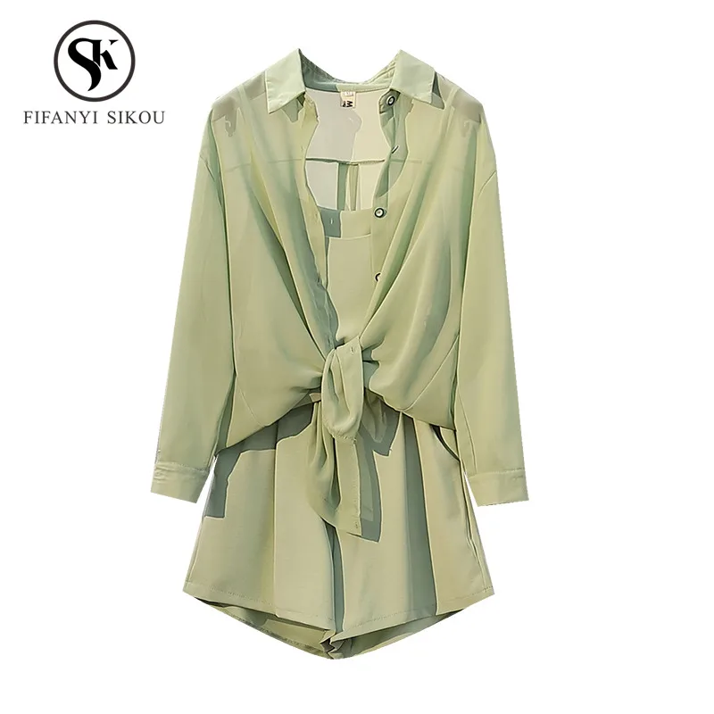 Летний комплект из 2 предметов женская модная шифоновая рубашка с длинным