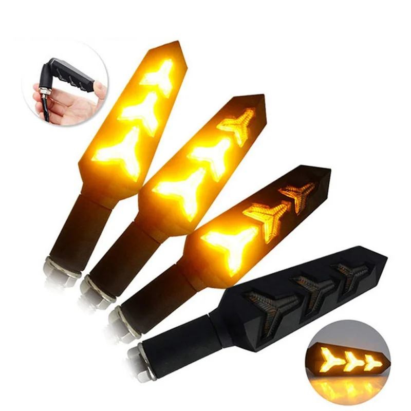 New 2PCS Motorcycle LED Turn Signals Flowing Water Blinker Flashing Lights Built Relay Bendable Auto Tail Flasher Indicator Lamp |
