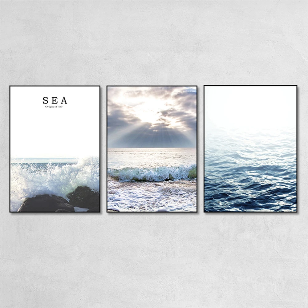 

Nordic Modern Minimalist Natural Scenery Sea Waves Sunrise Home decor Canvas painting posters and prints