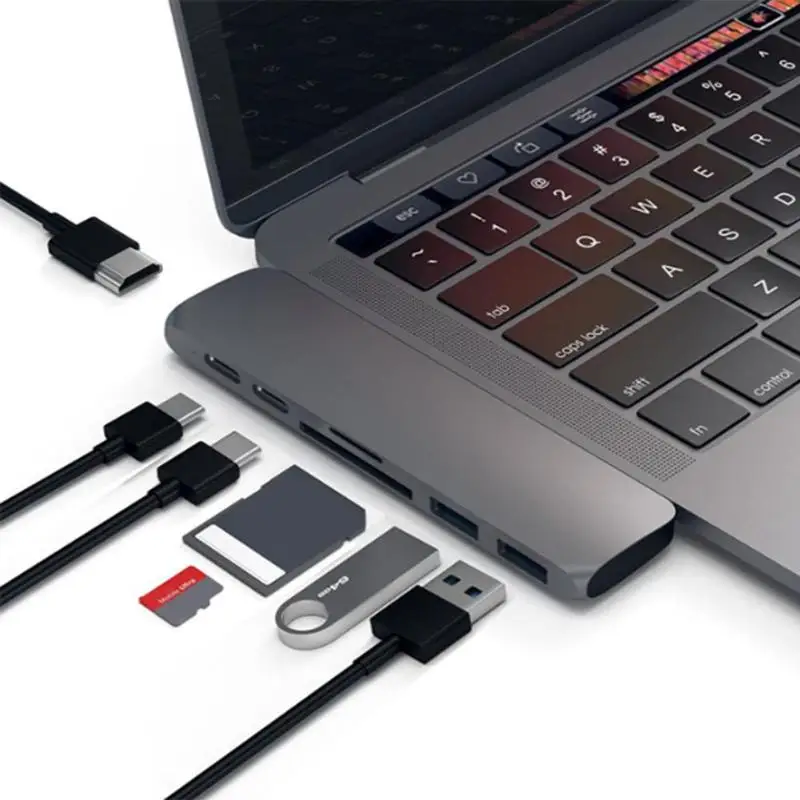 

7 in1 USB-C Hub Dual Type-C USB3.0 Multiport for SD Micro SD Card Reader Adapter 4K HDMI for MacBook Pro/for MacBook