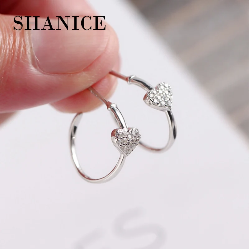 

SHANICE Authentic 100% 925 Sterling Silver Romantic Circle With Heart Clear CZ Stud Earrings for Girls Women Fine Jewelry