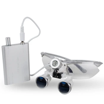 

3.5X420mm Loupes Binocular loupes + Head LED Light Lamp Silver Color