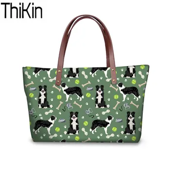 

THIKIN Women Shoulder Handbags Border Collie Printing Top-Handle Bags Ladies Cute Puppy Hand Tote Bag Feminine Messenger Bolsa