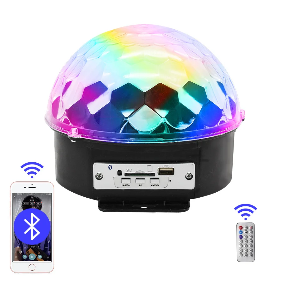 Светодиодный музыкальный ЕС розетка для лампы 6 цветов 6 Вт диско Волшебный проектор сценический свет Клубная лампа эффект беспроводной Bluetooth динамик с пультом дистанционного управления