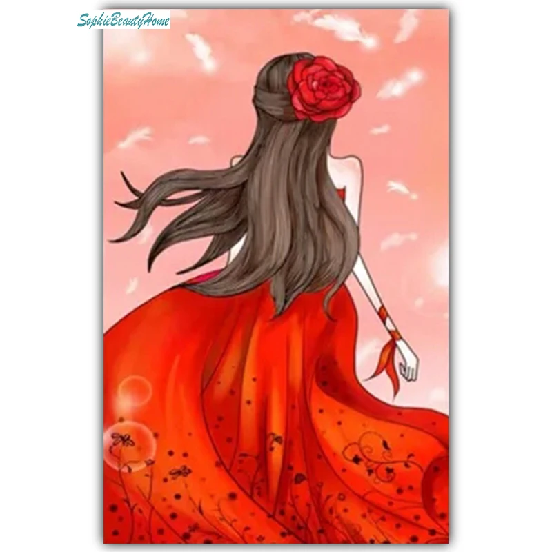 

Sophie beauty home 5D DIY Diamond Embroidered figure Rose Red Girl Pattern Resin 3D Cross stitch Mosaic Home Decor