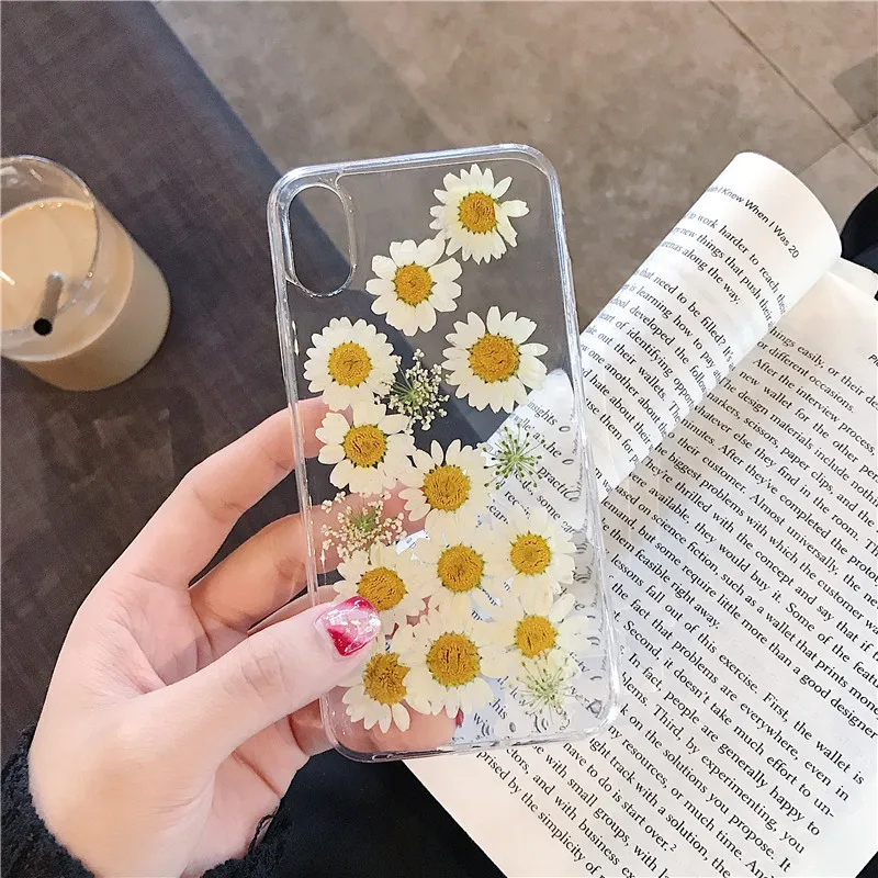 

iPWSOO Dried Real Flower Case For iPhone XR Case Handmade Clear Pressed Soft Cover For iPhone X XS Max XR 8 7 6S Plus