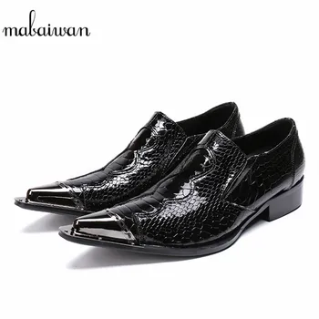 

Mabaiwan Breathable Black Casual Men Shoes Perlage Leather Slippers Dress Shoes Men Metal Toe Loafers Slip On Flats Chaussures