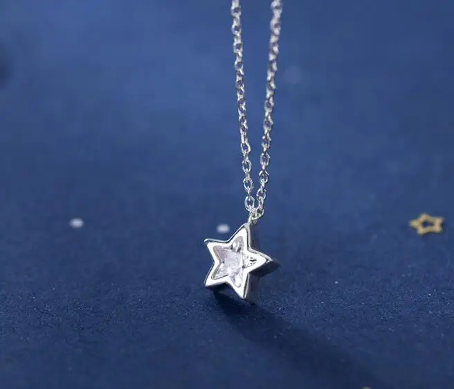 

8mm 100% real Sterling Silver 925 Fine Jewelry Zirconia Star Pendant Necklace GTLX1921
