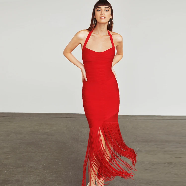 

Top Quality Halter Bandage Dress Celebrity Fashion Evening Party Wedding Banquet Elegant Sexy Women Long Dresses