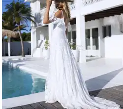 Пляжные Свадебные платья 2018 Boho Свадебные платья Кружева Аппликации Свадебные Платья страна Невеста платье