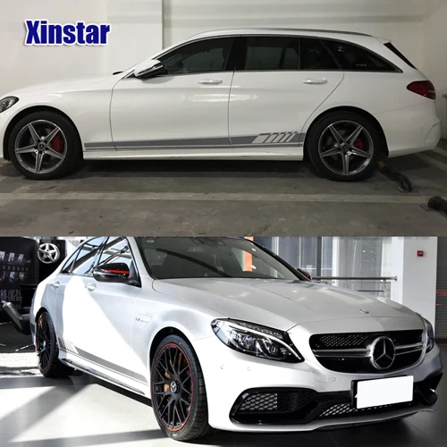 2 шт. автомобиля боковые стикеры декоративные для тела для Mercedes benz AMG w204 w211 W210 C63 c180 e200 CLA GLK GLE GLA A180 A B C E класс A45 - Название цвета: Серебристый