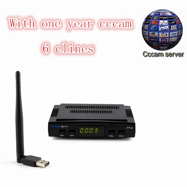 

Freesat V7 CCcam Satellite Receiver +1 Year Europe Spain CCcam 4 Clines Server+1 USB WIF Device DVB-S2 Satellite HD Receiver