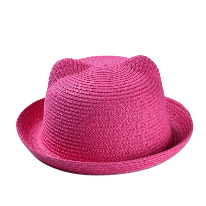 200pcs/lot Straw Hats Kids Character Ear Summer Cap Baby Sun Hat For