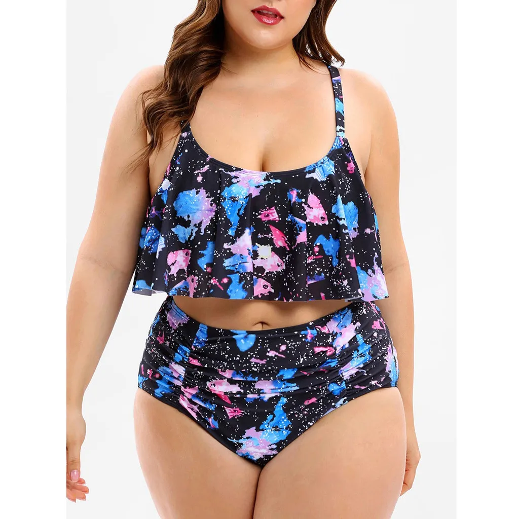 

Women's Large Size Floral Print Split Swimwear Bikini 2019 Sexy Swimwear Women Bikini Two-Piece High Waist Swimsuit Beachwear