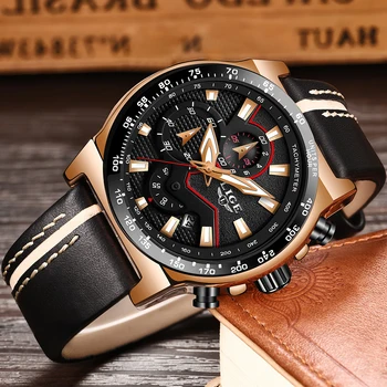 

LIGE 2019 Men Luxury Quartz Watches Fashion Casual Sport Leather Strap watch Waterproof Watch Male Clock Relogio Masculino