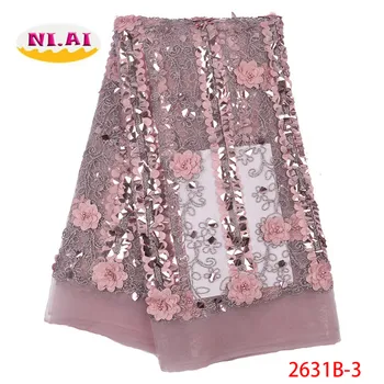 

African Lace Fabric 2019 Embroidered Nigerian 3D Sequins Laces Fabric High Quality French Tulle Lace Fabric For Women XY2631B-3