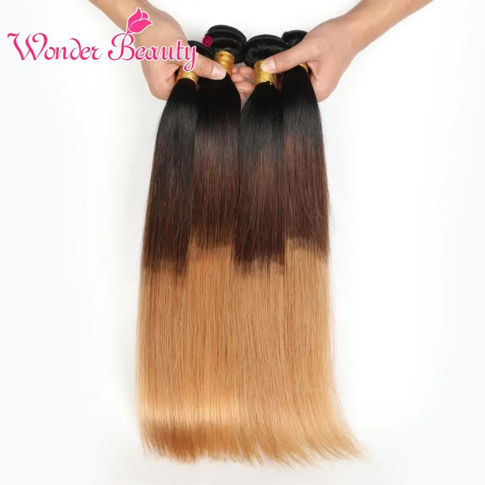 Чудо-Красота 3/4 пучка бразильские прямые волосы пучки волос с эффектом деграде(переход от человеческие волосы пучки 1b 4 27 бразильские пучки волос плетение