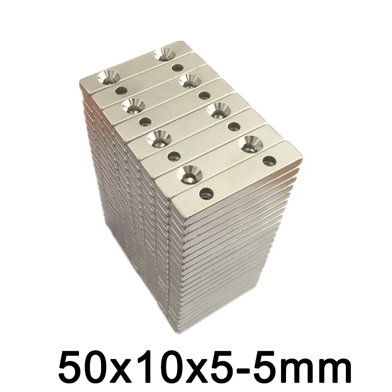 

3/5/10pcsRare Earth Neodymium Permanent Magnets 50x10x5mm N35 Strong Cuboid Block Magnet 50*10*5mm Double Hole 5mm Countersunk