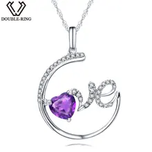 DOUBLE-R 0.75ct аметистом кулон сердце Для женщин 925 серебро Романтическая любовь подарок Натуральный камень Ювелирные изделия с драгоценными камнями с цепочкой