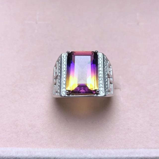 ナチュラルアメトリンメンズリング、大気、925シルバー、ホロー