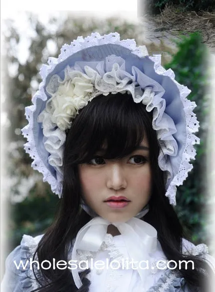Gray Blue Victorian Era Bonnets Lolita 