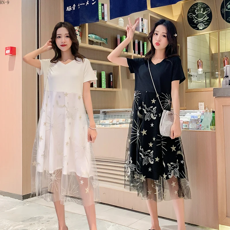 

Pregnant Dresses 2019 Summer Women Fashion Outfits New Short Sleeve Mesh Maternity Dress Elegant Maternity Dresses