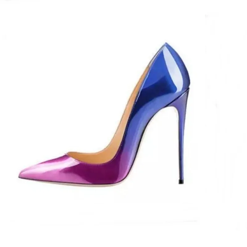 

Plus Size 43 Woman Stiletto Pointed Toe Gradient Pumps Classics 12 CM Heels Mixed Colors Party Shoes Heel Patent Leather Pump