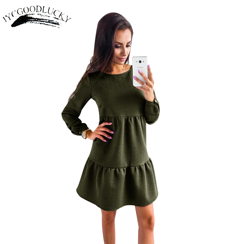 Зима 2017 платья с круглым вырезом и длинным рукавом простые милое украинское