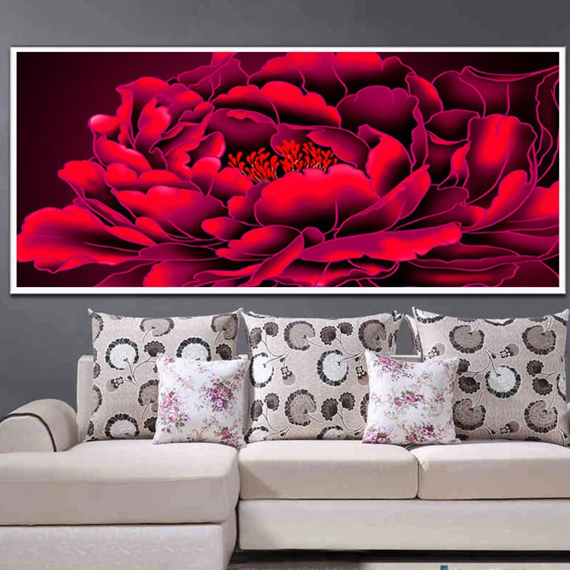

Red Peony Flowers Diamonds Painting DIY Rhinestone Cross Stitch Embroidery Painting Full Round Diamonds Painting