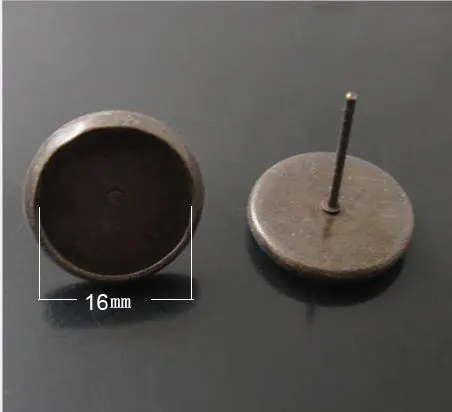 

Free shipping!!! 200pcs bronze Cabochon Settings Earring Post /pad 16mm