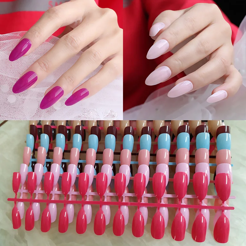 

120pcs/lot Full Cover Stiletto Fake Nails Short Almond Nails Sharp False Nail Tips Mixed 18 Colors Press On Nails Art Display