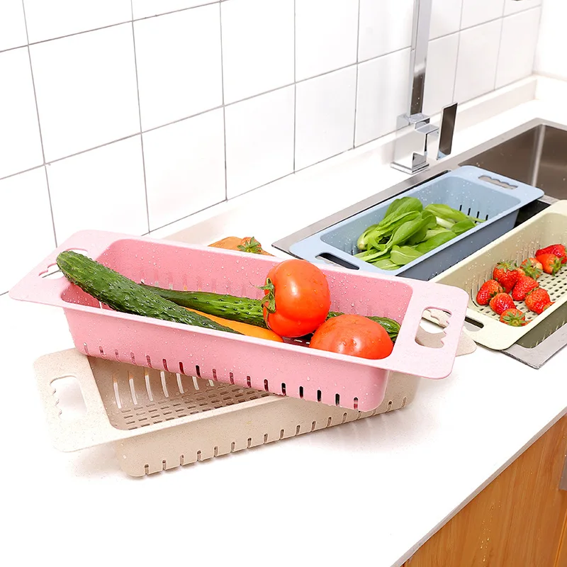 Kitchen Sink Rack Vegetables Fruit Drain Drying Basket Tableware