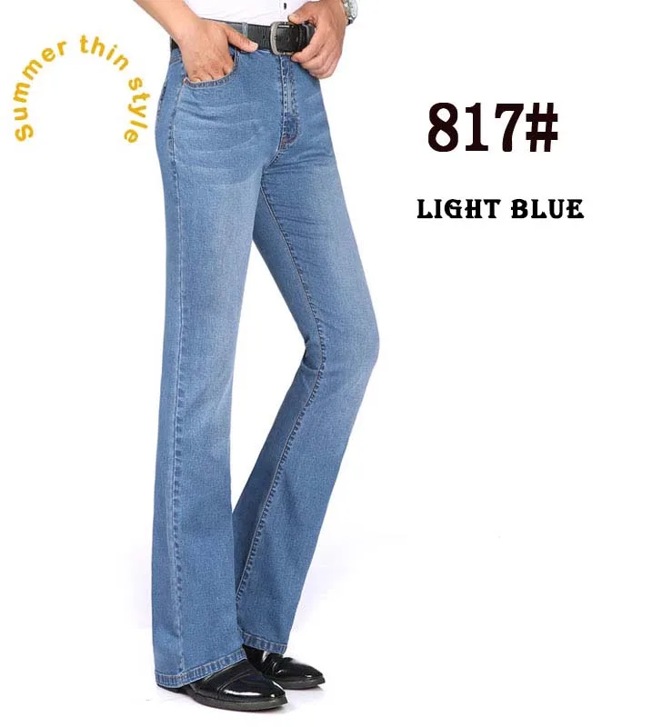 Новинка, летние тонкие мужские расклешенные джинсы с завышенной талией, длинные расклешенные джинсы для мужчин, синие джинсы, мужские джинсы - Цвет: 817