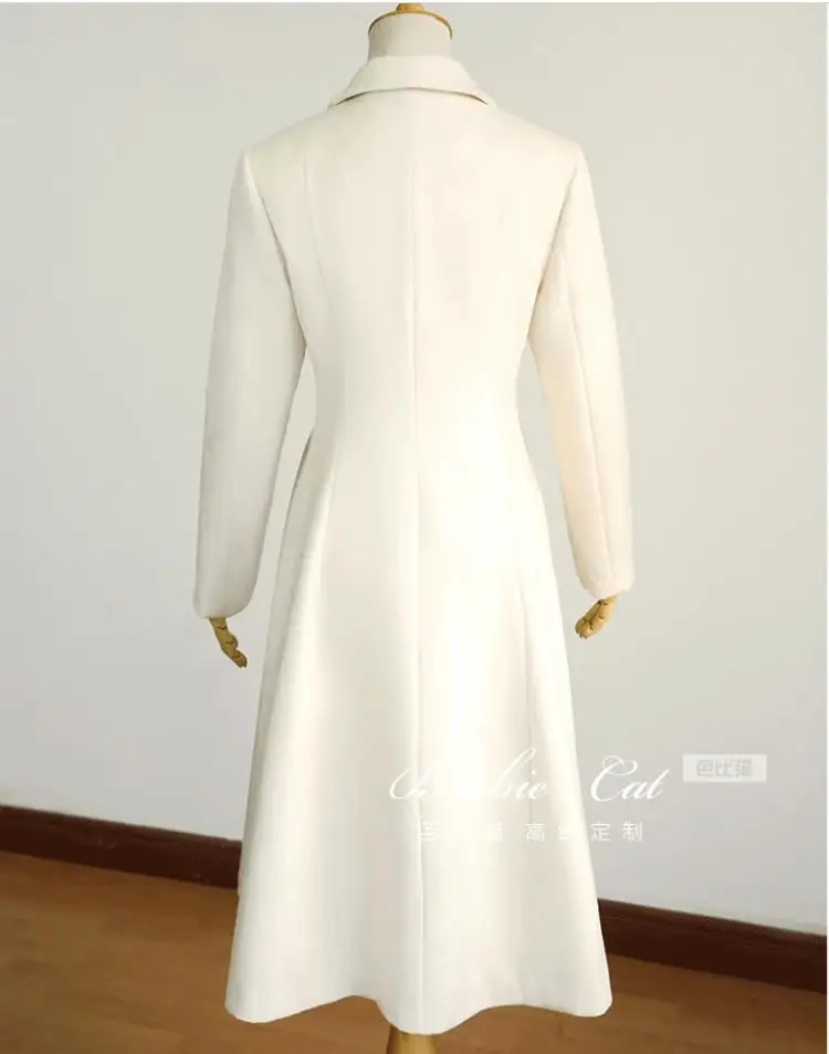 woolen coats high quality Long winter coat women White Coat slim single breasted wool blends coat