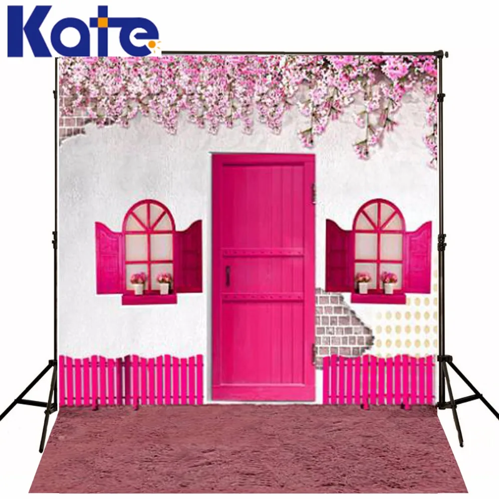300CM 200CM Kate Photography Backgrounds Petunia Pink Fence Wall Plaster Doors Photography Backdrops Photo For Family