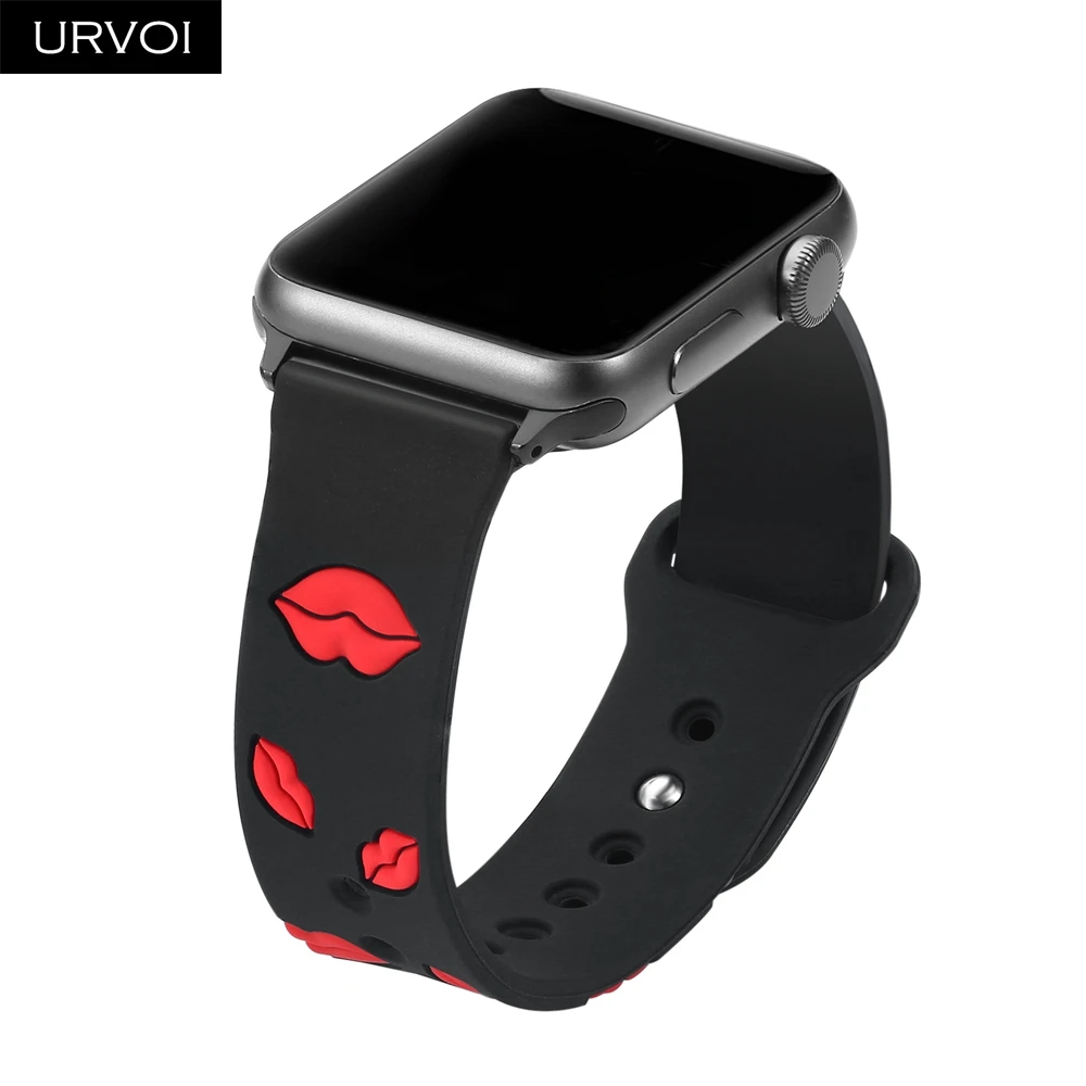 Ремешок URVOI для apple watch, серия 5, 4, 3, 21, ремешок для iwatch, мягкий силиконовый спортивный ремешок, 40, 44 мм, рисунок губ, прекрасный стиль для девочек