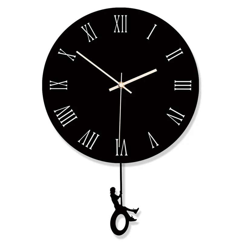 Home wall clock Nordic living room creative bedroom silent acrylic swing clock white and black clock wall hangings