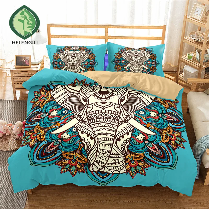 HELENGILI 3D Bedding Set Elephant Print Duvet cover set lifelike