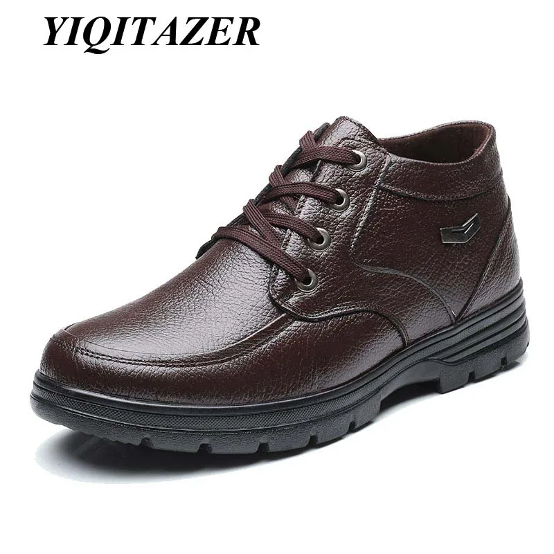 YIQITAZER/Новое поступление года; ботильоны; мужская обувь на меху; резиновая подошва; нескользящая Зимняя шерстяная обувь на меху; мужские ботинки; Цвет Черный